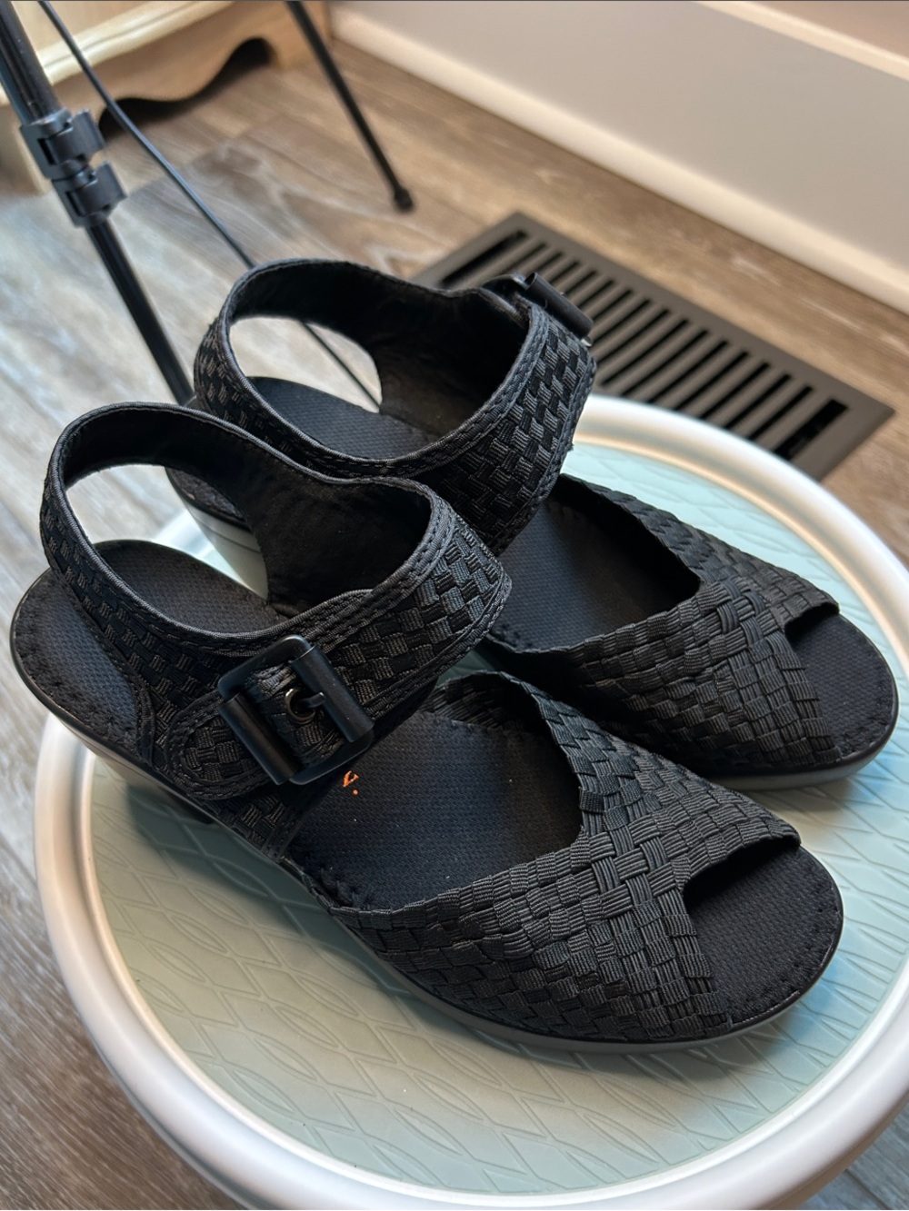 bernie mev. Black Woven Slingback Sandals